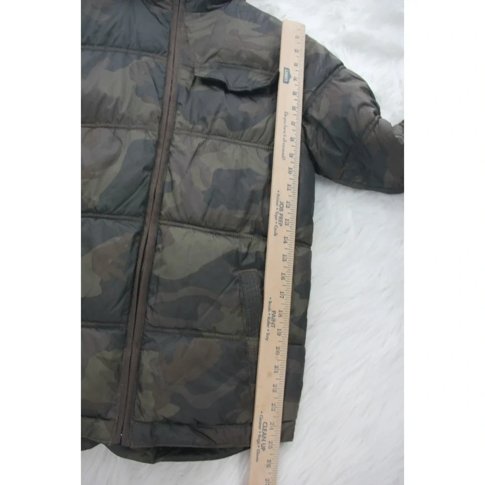 Old Navy Childrens Fur Trimmed Hooded Puffer Jacket L 10-12 Green Camo Boys Coat